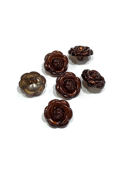 İtalyan Bluz Düğmesi / Gül Model / 6'lı Set / Kahverengi / 1.2 Cm / İgd1