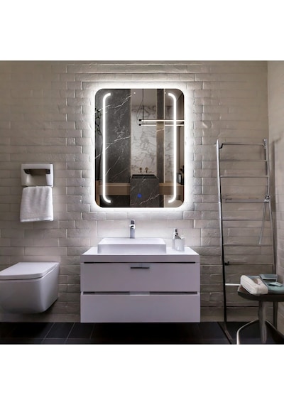 Rectavision Beyaz Led'li Kumlamalı Lavabo & Banyo Aynası Dokunmatik Sensörlü 70 X 45