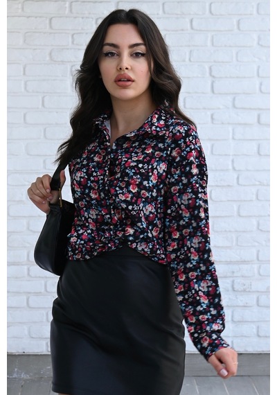 Koza Butik Kadın Uzun Kollu Desenli Gömlek 1529-23 001