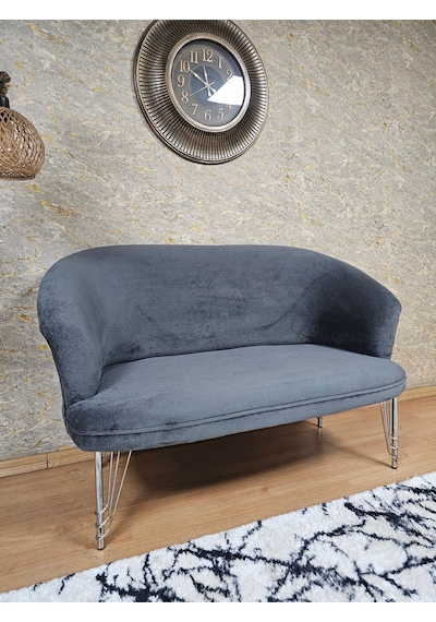 Zafir İkili Teddy Krom Kaplama Telli Ayak Çay Seti Koltuk İkili Berjer , Balkon, Salon, Ofis Füme