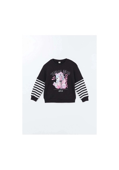 LC Waikiki Lcw Kids Siyah Bisiklet Yaka Kız Çocuk Kalın Sweatshirt