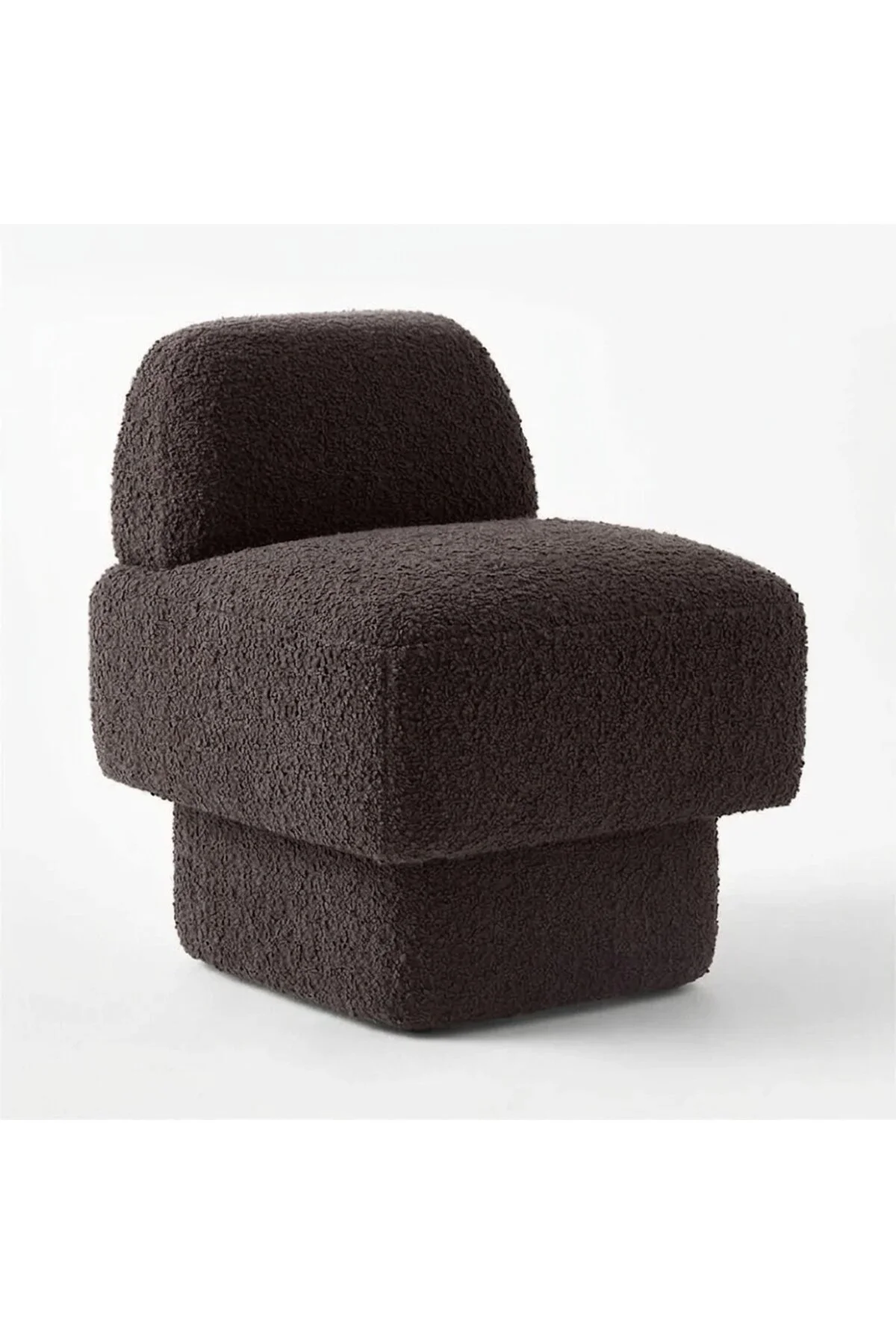 Wellnistt Mobilya Quattro Modern Buklet Puf Berje, Boucle Kumaş Tekli Koltuk Siyah - Siyah