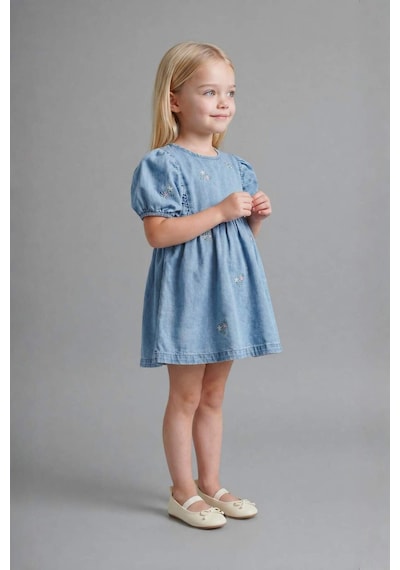 Defacto Pamuklu Denim Elbise Kız Bebek H4072a526smnm39 Mavi-nm39