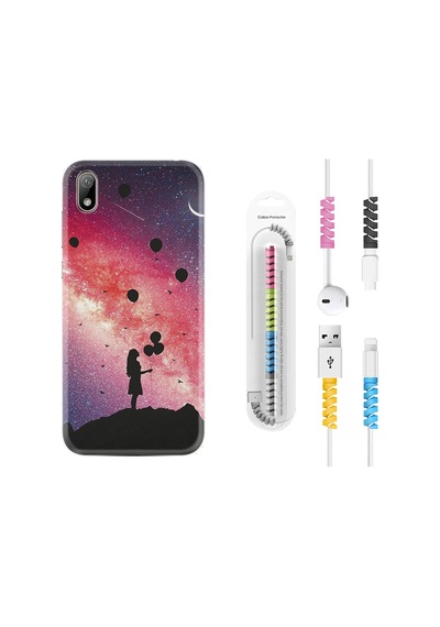 Huawei Y5 2019 Kılıf Kablo Koruyuculu Flowers Cat 2 1349