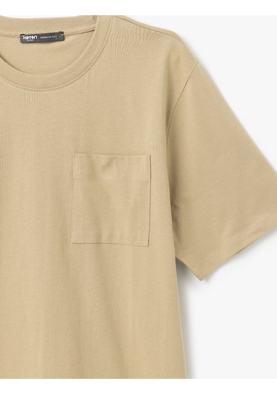 Koton Cep Detaylı Kısa Kollu Regular Fit Pamuklu Bisiklet Yaka Basic Tişört Bej 5sam10029hk Ekru Koton Cep Detaylı Kısa Kollu Regular Fit Pamuklu Bisiklet Yaka Basic Tişört Bej 5sam10029hk Ekru