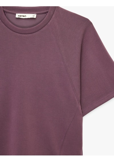 Koton Modal Kumaş Slim Fit Kısa Kollu Bisiklet Yaka Tişört Mor 6sak50389ek