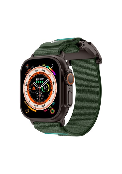 Apple Watch 7 45mm Uyumlu Krd-154 Naylon Kumaş Hasır Örgülü Kordon - Gri-siyah
