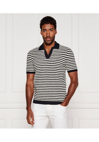 Tommy Hilfiger Örgü Dokulu Keten İplik Dokuma Polo T-shirt Siyah