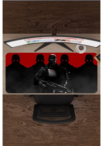 Wolfenstein Kaymaz Dikişli Kauçuk Oyuncu Mousepad V1 - 90x40 Xxl Gaming Mouse Pad Fare Altlığı