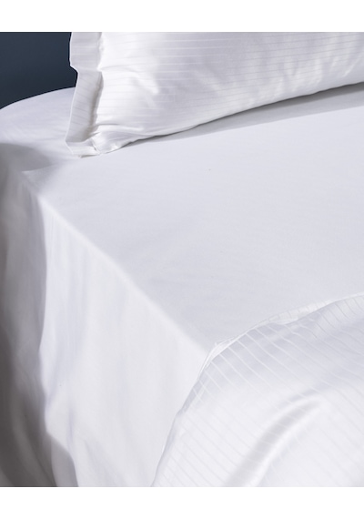 Madame Coco Thalie Family Size %100 Pamuk Çizgili - 300tc Saten Çarşaflı Nevresim Takımı - Beyaz 8684427207833 Çok Renkli