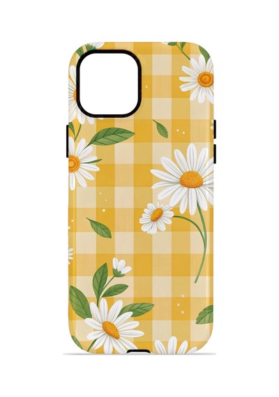 Apple iPhone Uyumlu 15 Vorian Çift Katmanlı Magsafe Kılıf Daisy Picnic Gingham