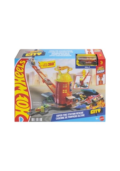 Hot Wheels City Oyuncak Araba Ve Pist Seti, Süper İtfaiye İstasyonu Oyun Seti Ve 1:64 Ölçekli İtfaiye Aracı, Jhl95