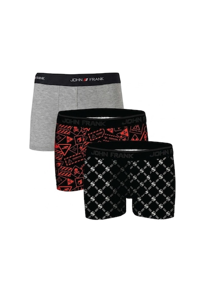 John Frank Logolu Pamuklu 3'lü Paket Boxer Erkek Boxer Jfbs3 Gri-sturuncu-sbeyaz
