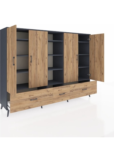 Hyperion Dolap 12 Raflı 3 Çekmeceli 4 Kapaklı 220x44x163 Antrasit Antrasit-çam