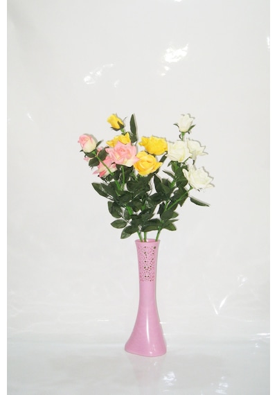 40 Cm Pembe İşlemeli Vazo 3 Renk Gül