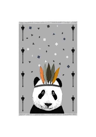 Bambu Sevimli Panda Çocuk Odası Halısı Dokuma Taban Dijital Baskı Gri
