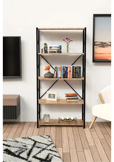 Tr 5 Raflı Kitaplık Metal Çerçeveli Modern Raf - Çalışma Odası, Ofis, Salon Kitaplığı Ve Evrak Rafı Atlantik Diğer