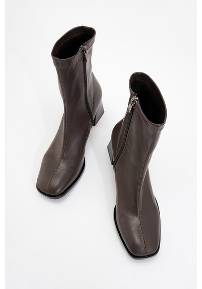 Luvishoes Luvi Shoes Plesa Koyu Kahverengi Kadın Kalın Topuklu Bot Koyu Kahverengi