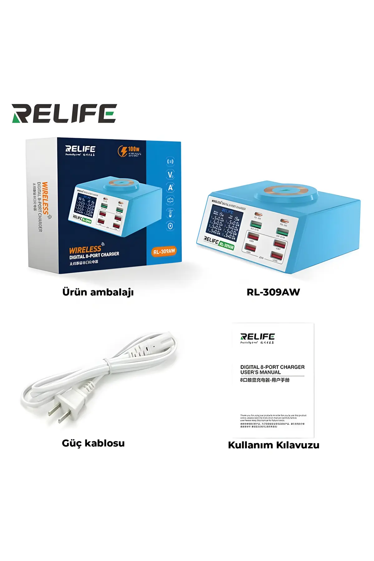 Relıfe Rl-309 8 Port Dijital Hızlı Şarj İstasyonu Pd 3.0 Qc 3.0 Usb Type-c Magsafe 1