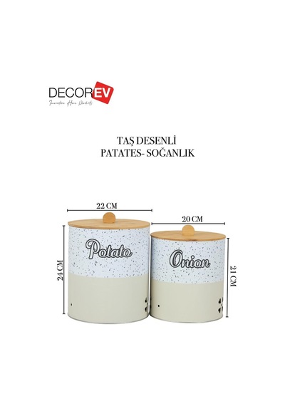 Bambu Kapaklı Metal Patates Soğanlık Krem Taş Desenli Decorev Dc 7099 Krem