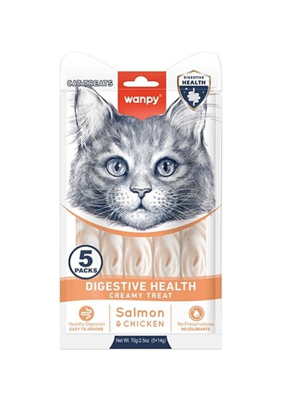 Wanpy Digestive Health Support Somon Balıklı Ve Tavuklu Fonksiyonel Krema Kedi Ödülü 5x14gr