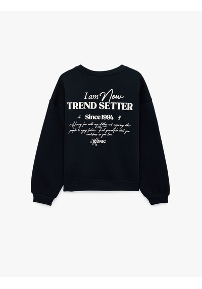 Koton Rahat Kalıp Üç İplik Şardonlu Bisiklet Yaka Uzun Kollu Arkası Baskılı Sweatshirt Lacivert 7wal10053ık