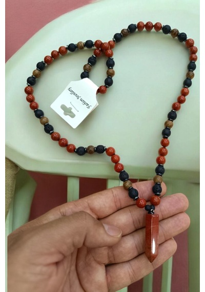 Büyük Boy Doğal Taş Kolye Kırmızı Jasper Taşı Lav Taşı Venge Hematit Taşı Kolye 65 Cm Renkli Renkli