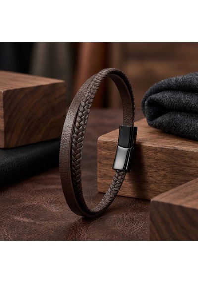 Moncuk Design Kahverengi Deri Ve Saç Örgü İkili Çoklu Çelik Bileklik 33513b12d2