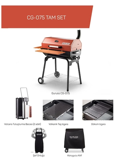 Rehome Guruss Cg-075 Barbekü Mangal Kömürlü 75 Cm Kırmızı Tam Set