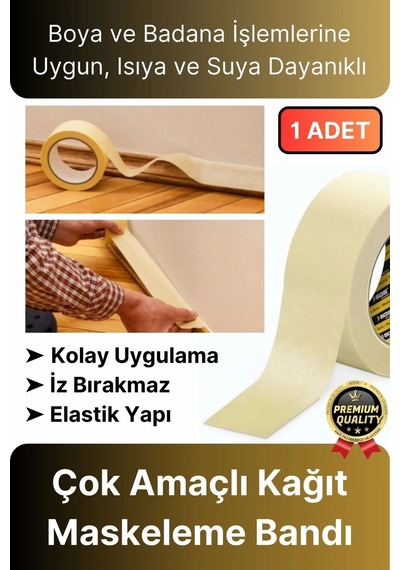 Çok Amaçlı Isıya Suya Dayanıklı Kolay Sökülebilen 25mt Krep Kağıt Maskeleme Boya Badana Bandı-1 Adet Diğer
