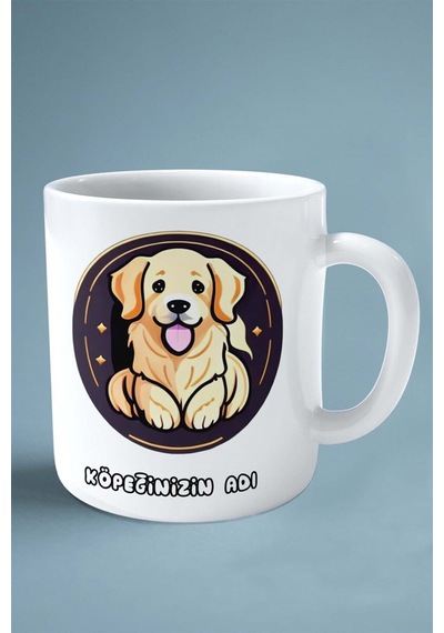 Golden Retriever Köpek Isimli Kişiye Özel Baskılı Kupa Bardak Logo Çok Renkli