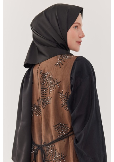 Mirsoy Scarf Kum Saten Şal - Siyah Siyah