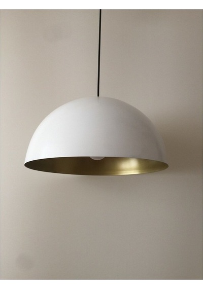 Mylights Modern Spor Avize 40 Cm Beyaz  Içi Altin Sarkit