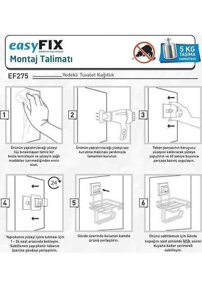 Tekno Tel Ef-234 Yapışkanlı Banyo Kare Havluluk Krom