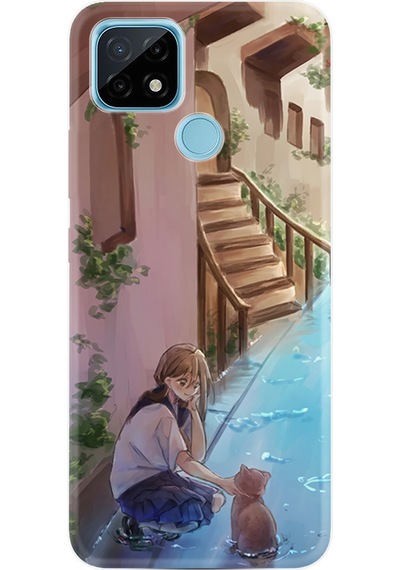 Realme C11 2021 Kılıf Resimli Desenli Silikon Platinium Series Cat And Girl 1808