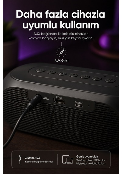 Mikado Md-w7 1200mah 5w Siyah Bluetooth-aux-derece-usb-fm Radyo Alarmlı Saat Speaker Speaker