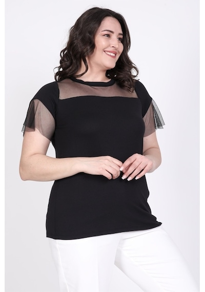 Myline Önü Ve Kolları Tül Detaylı Tişört