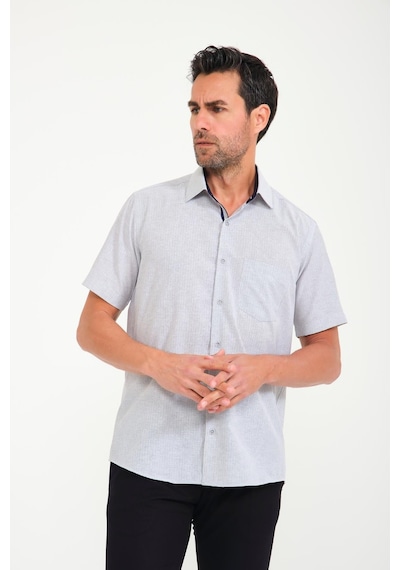 Klasik Kısa Kol Keten Cotton Garneli Hediye Kutulu Erkek Gömlek Fs-000748 - Gri-1676