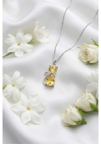 Çekirdekjewelry 925 Ayar Gümüş Kedi Figürlü Zirkon Taşlı Kolye Zarif Kadın Kolyesi Gümüş