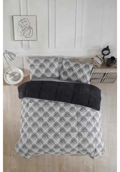 Çift Kişilik Lüx Wellsoft Yorgan Çift Taraflı Yastık Kılıflı 195x215 Cm Yorgan + Yastık Kılıfı Set Siyah Sku: Zeusb0dfyx4dj1 Açik Mavi