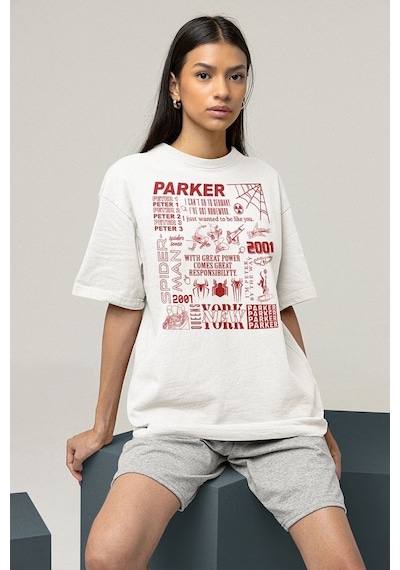 Peter Parker 2001 Spider-man Baskılı Unisex Oversize Marveel Tişö Beyaz