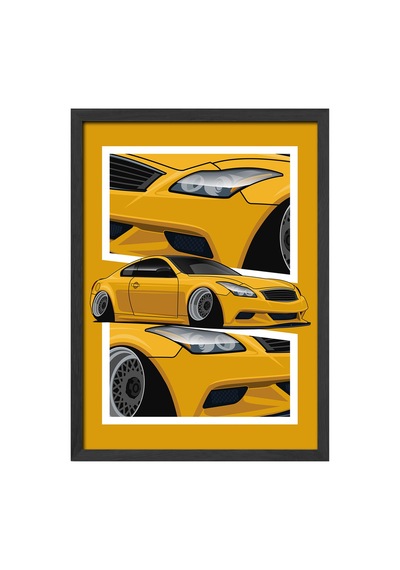 Infiniti G37 Coup Siyah Ahşap Çerçeveli Poster, Dekoratif Araba Duvar Tablosu