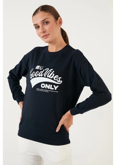 Fashion Frends Pamuklu Baskılı Bisiklet Yaka Sweatshirt 22k0840k1 Lacivert