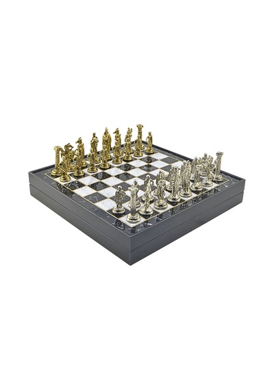 Gifthome Büyük Boy Metal İngiliz Satranç Takımı Parlak Ve Mermer Desenli Sandıklı Mdf Tahtası 36x36x6 Cm.