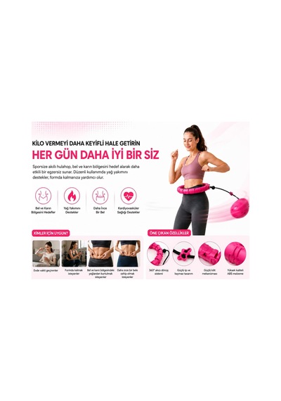 Akıllı Hulahop, Ağırlıklı Toplu Ayarlanabilir Modüler Fitness Hulahopu, Bel Ve Karın Egzersiz Aleti, Evde Spor İçin, Pembe