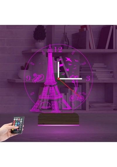 Luvivia Eyfel Kulesi Paris Saatli 3d Lamba - Masa Gece Lambası Şeffaf