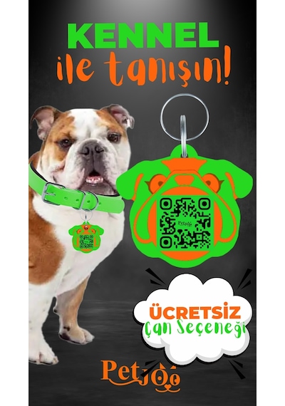 Petjoo 16.Kennel Turuncu-Yeşil Qr'lı Köpek Künyesi