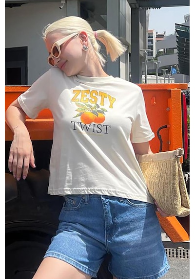 Madmext Sarı Bisiklet Yaka Pamuklu Kısa Kollu Kadın T-shirt Mg2150-sarı Sarı