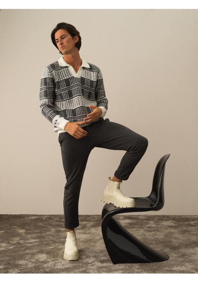 Xint Kırık Beyaz Lüks Pamuk Dokulu Regular Fit Kazak 801760