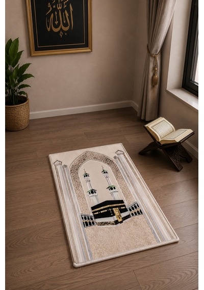 Bambu Namaz Seccadesi 80x130 Cm - Kaliteli Yumuşak Kaymaz Tabanlı Krem